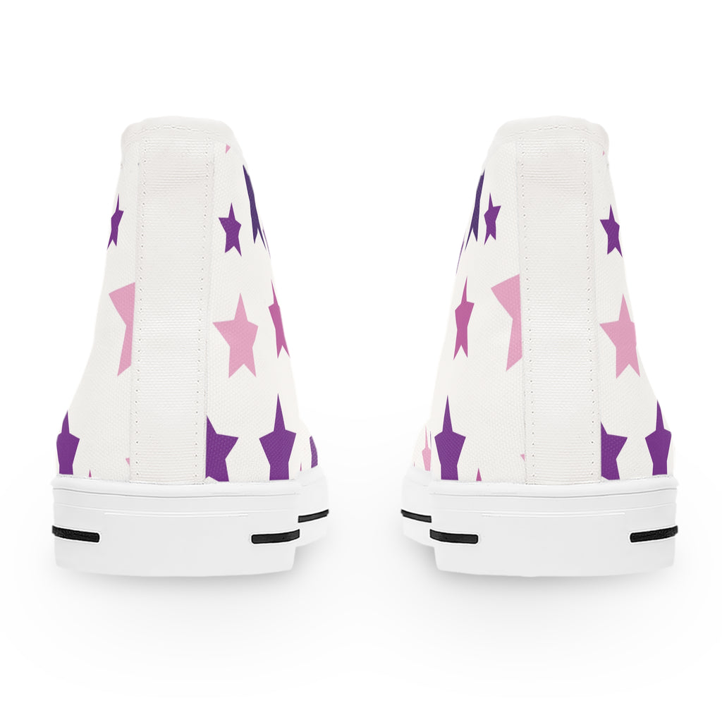 Women's High Top Sneakers - Pink & Purple Star Pattern Comfort Sneakers