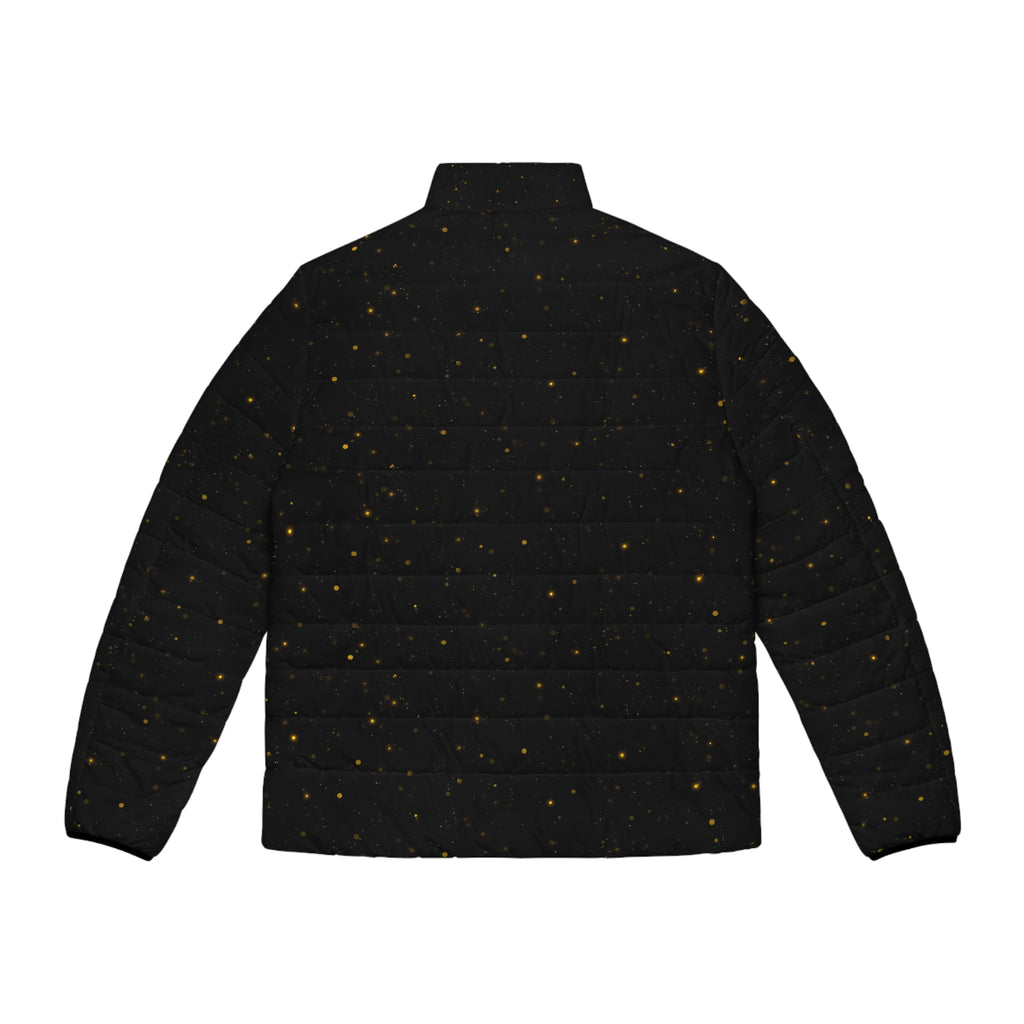 Gold Fleck Starry Pattern Puffer Jacket | Black Quilted Outerwear