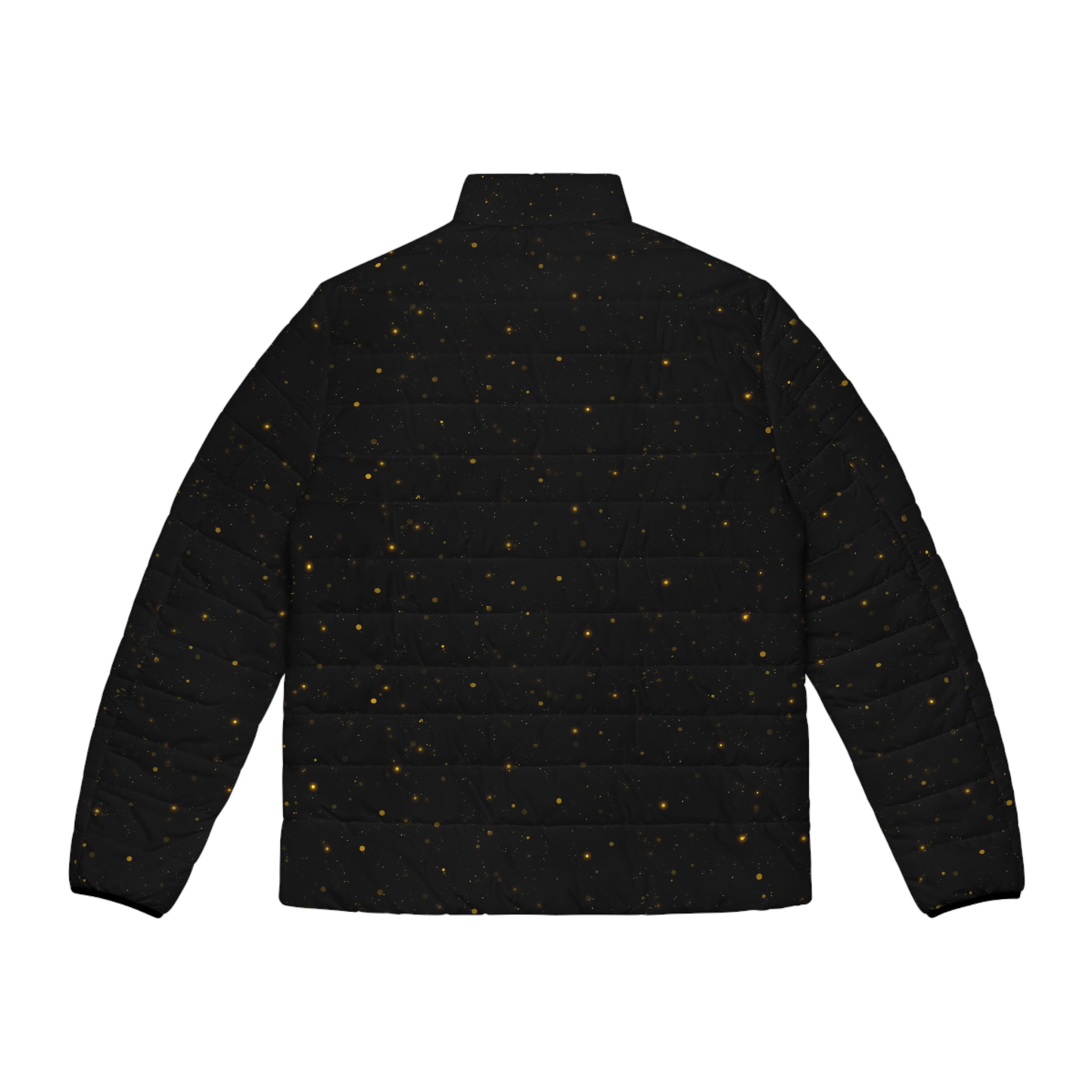 Gold Fleck Starry Pattern Puffer Jacket | Black Quilted Outerwear