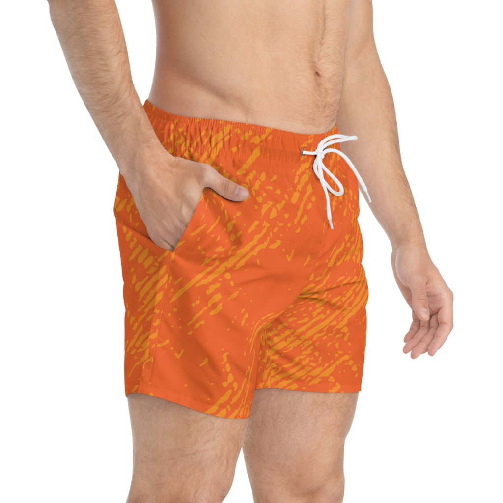Men's Orange Tropical Wave Swim Trunks — All-Over Print