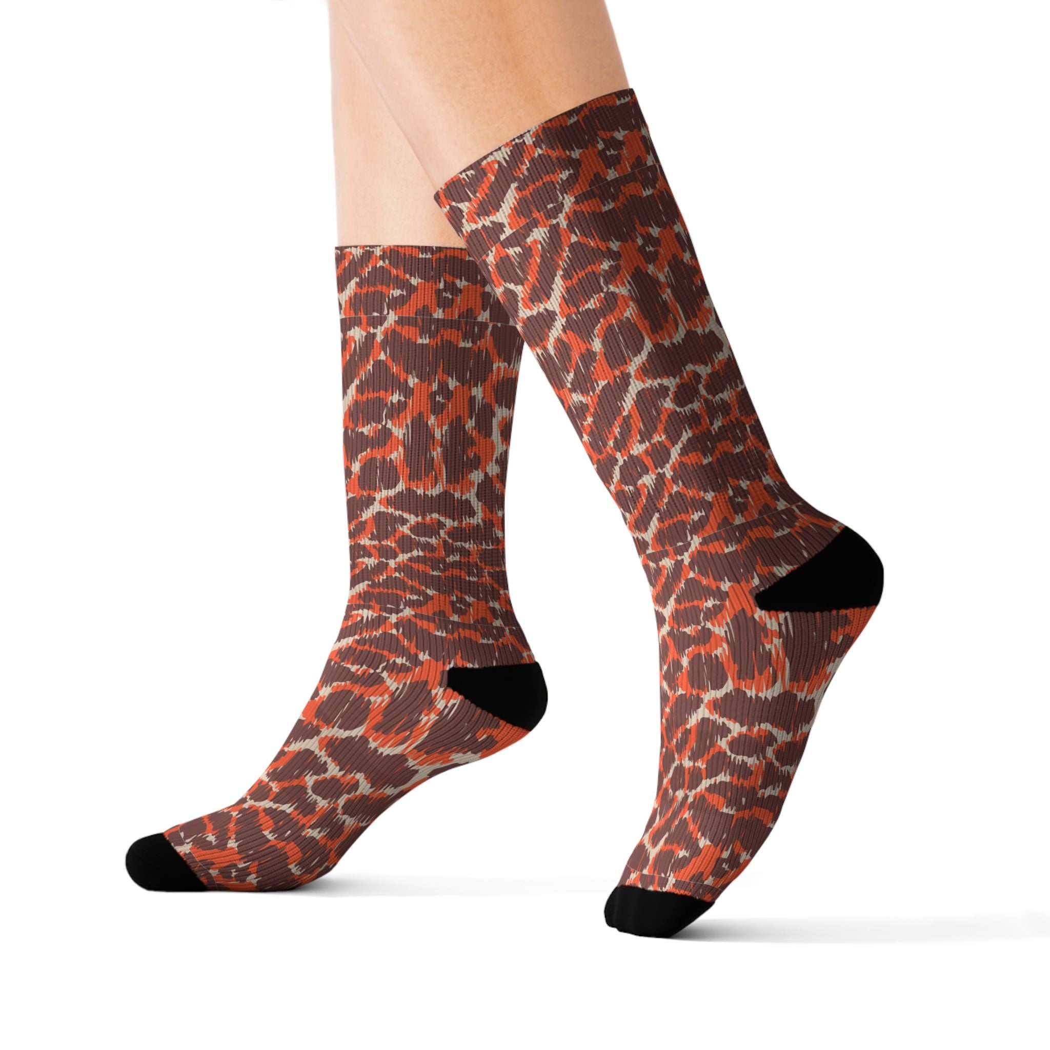 Leopard Print Socks — Bold Orange Cheetah Crew Socks