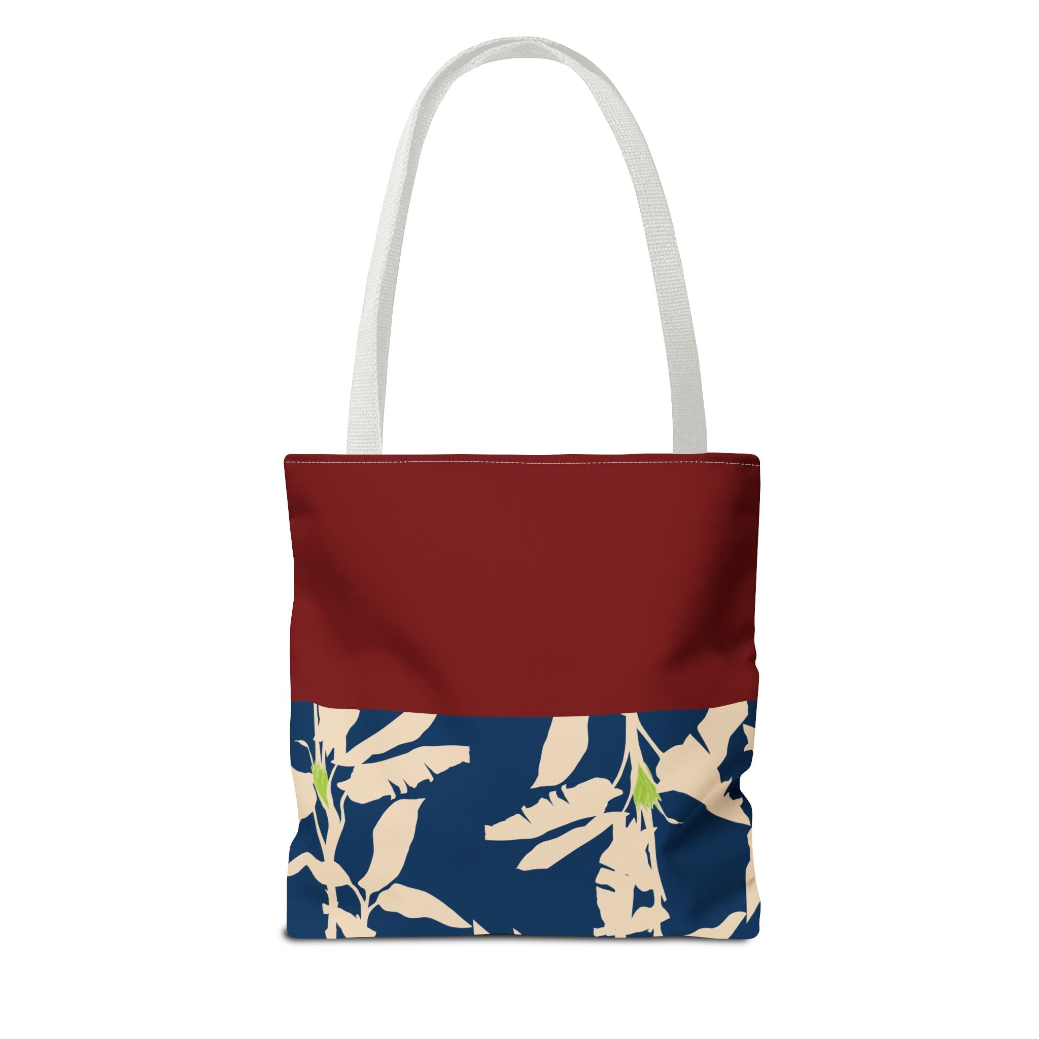 Red Navy Botanical Leaf Pattern Tote Bag