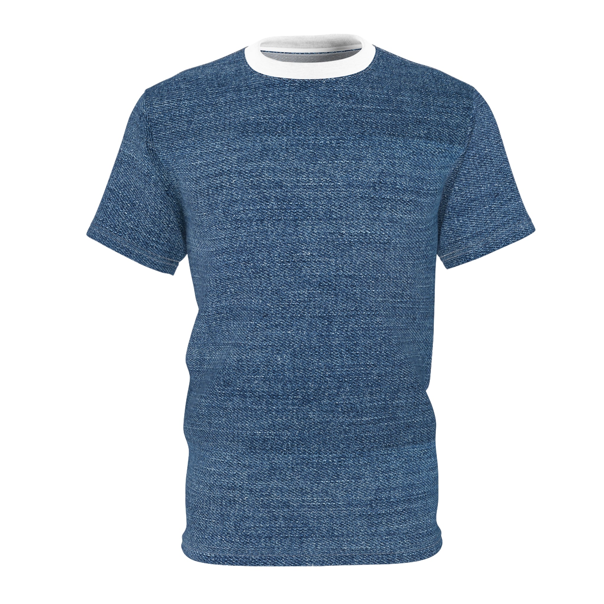 A short-sleeve crewneck t-shirt in a heathered blue fabric, shown on a plain white background.