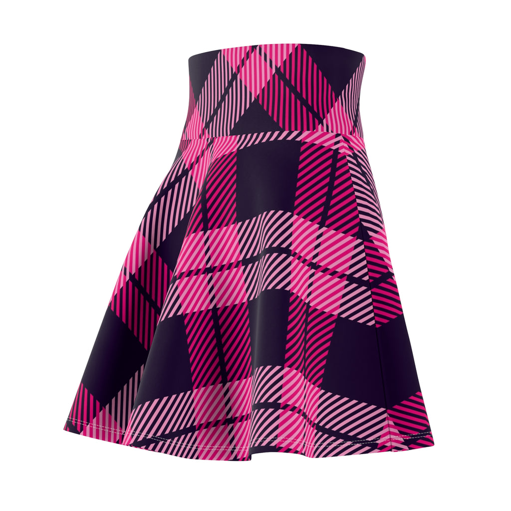 Pink Plaid Pattern Women's Skater Skirt | Pink Tartan