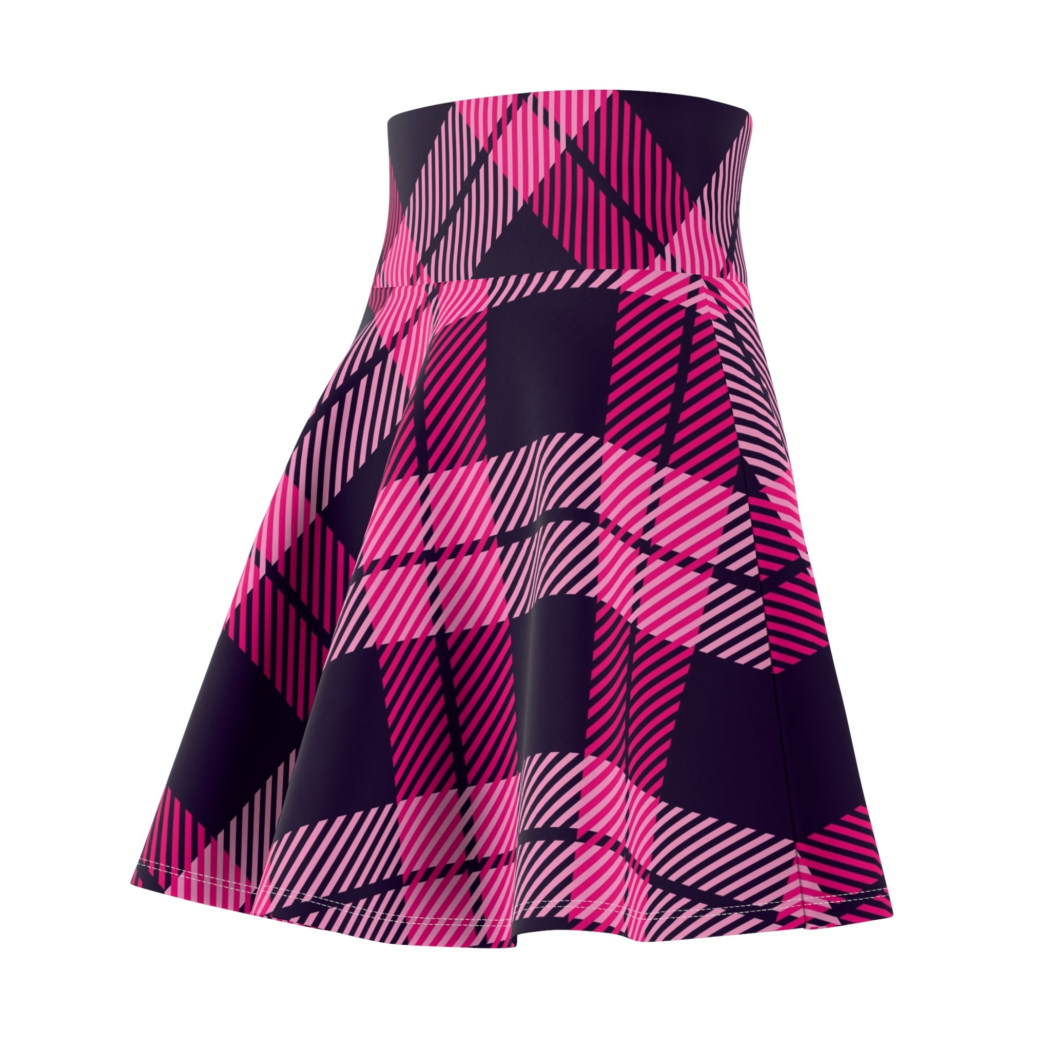 Pink Plaid Pattern Women's Skater Skirt | Pink Tartan