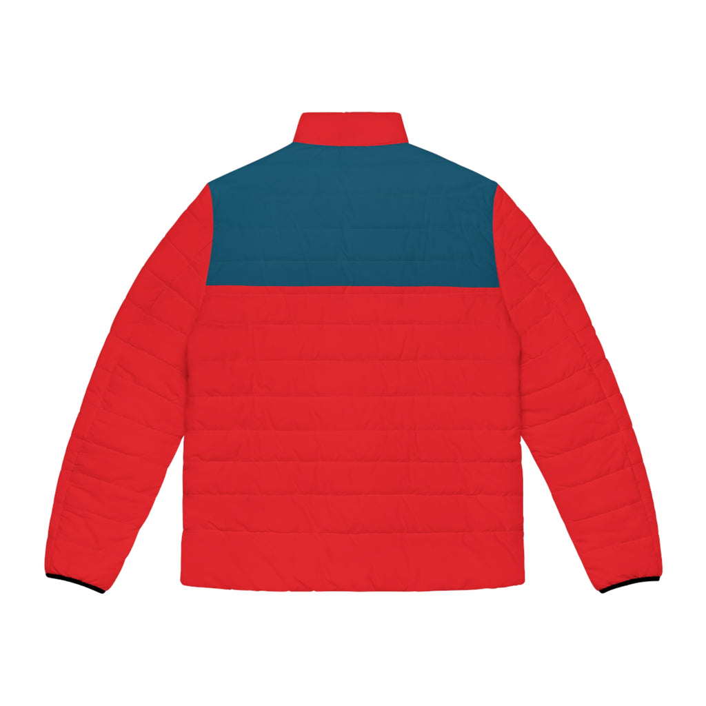 Men's Colorblock Puffer Jacket – Red & Teal Lightweight Insulated Coat