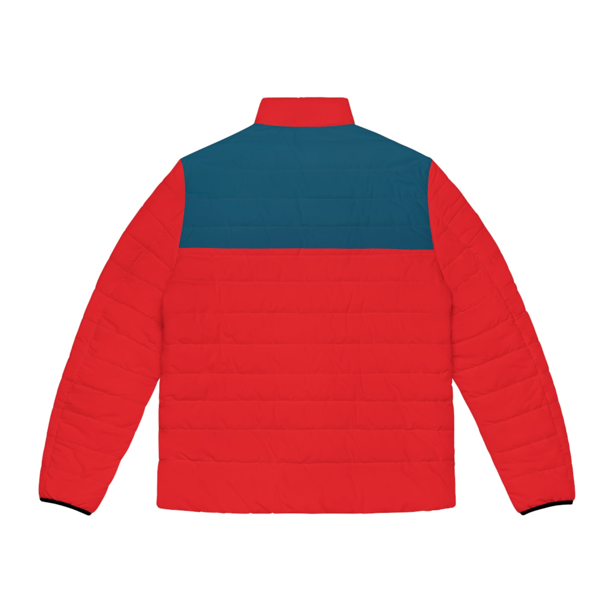 Men's Colorblock Puffer Jacket – Red & Teal Lightweight Insulated Coat
