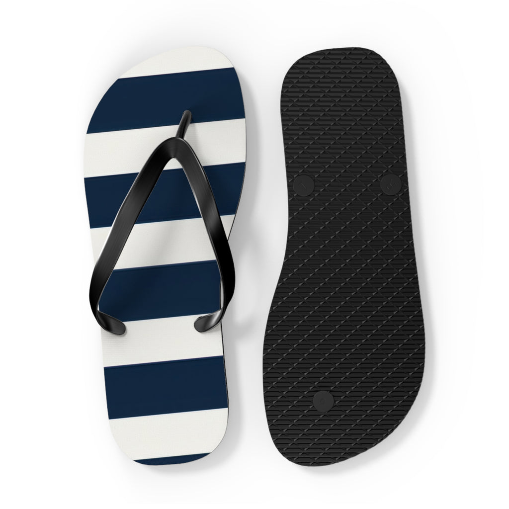 Navy & White Striped Flip Flops — Classic Beach Sandals