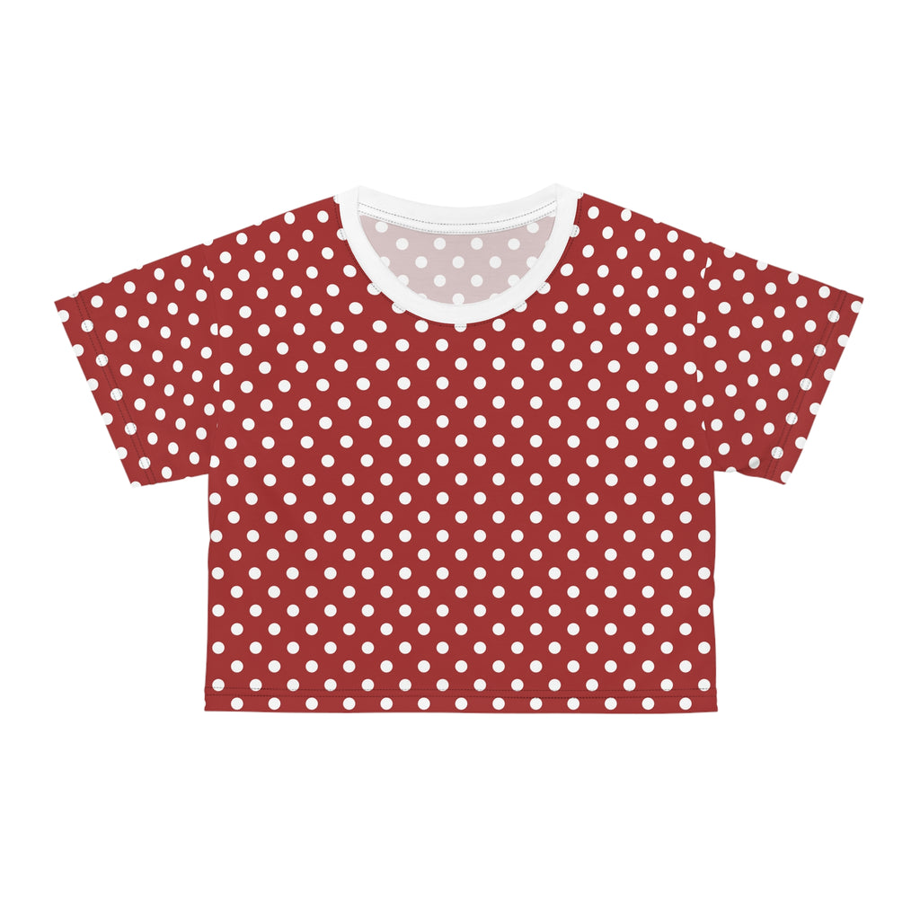 Polka Dot Crop Tee — Vintage Red White Dot Women's Casual Summer Top