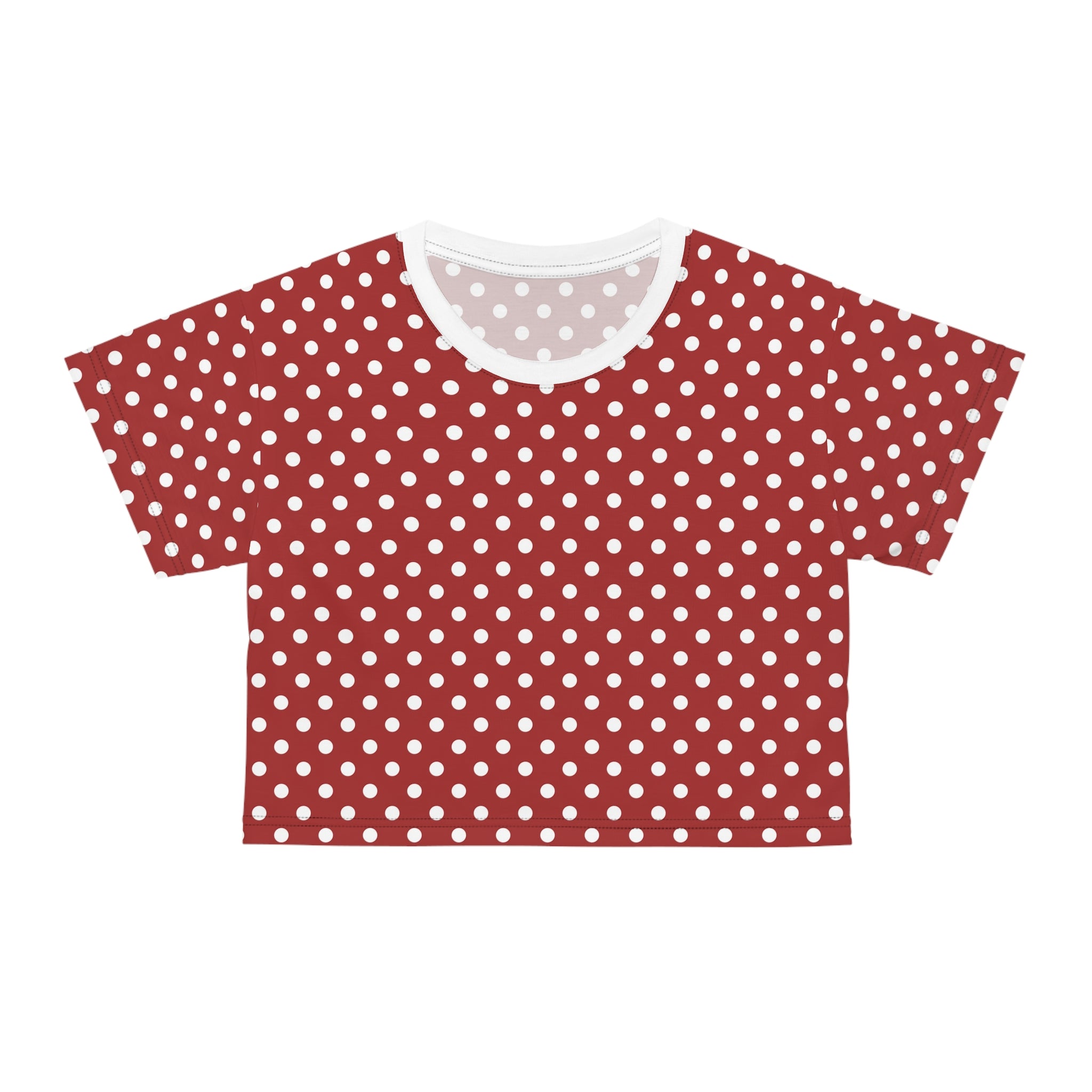 Polka Dot Crop Tee — Vintage Red White Dot Women's Casual Summer Top