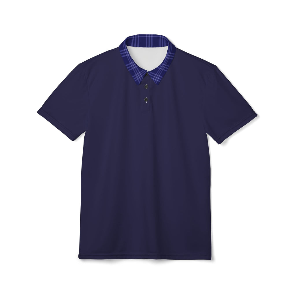 Navy Blue Polo Shirt with Plaid Collar — Classic Casual Men’s Polo
