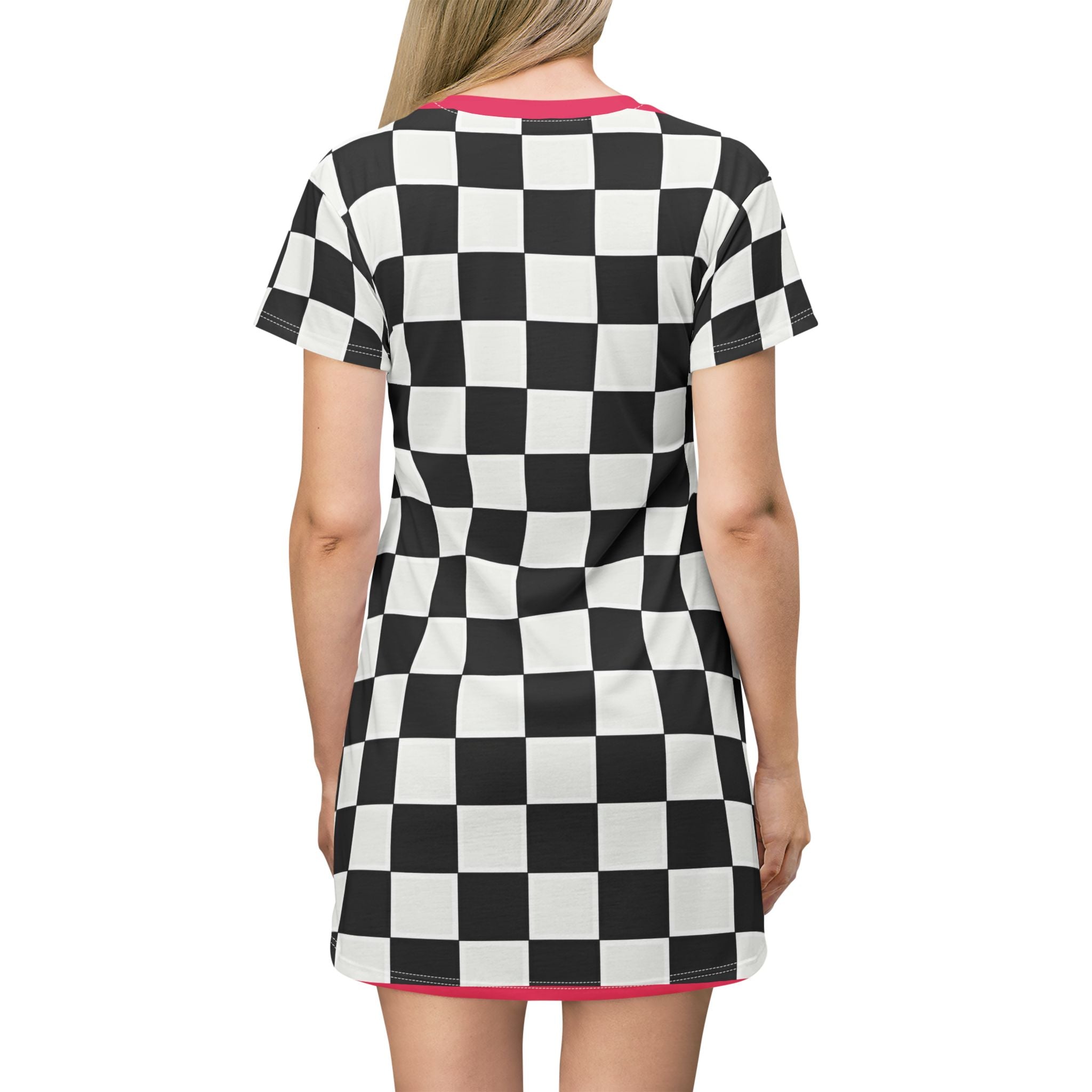 Checkerboard Pattern T-Shirt Dress – Black & White Retro Skate Style