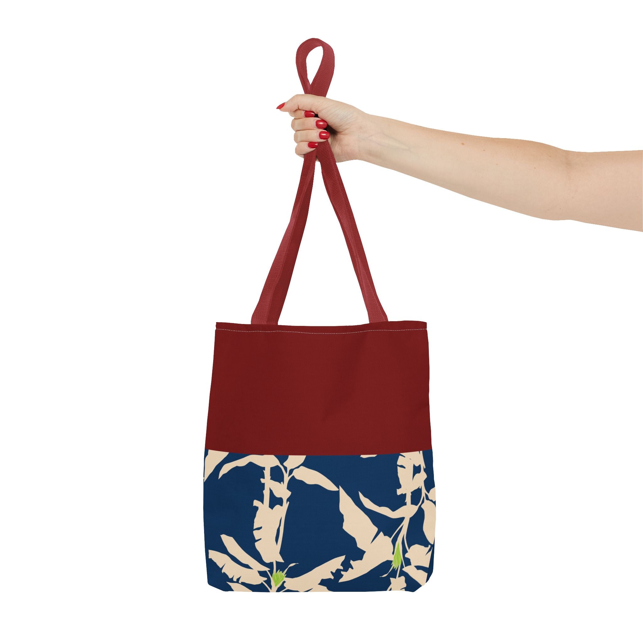 Red Navy Botanical Leaf Pattern Tote Bag