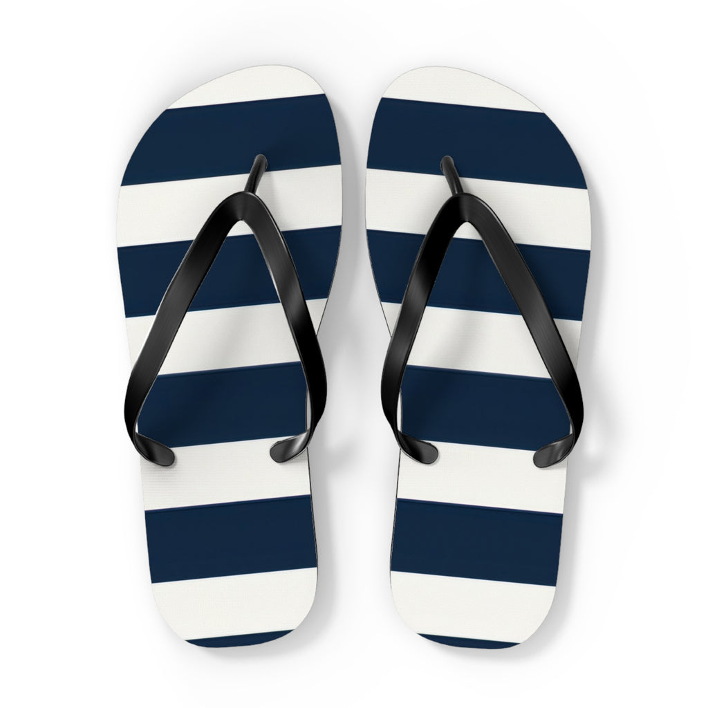 Navy & White Striped Flip Flops — Classic Beach Sandals