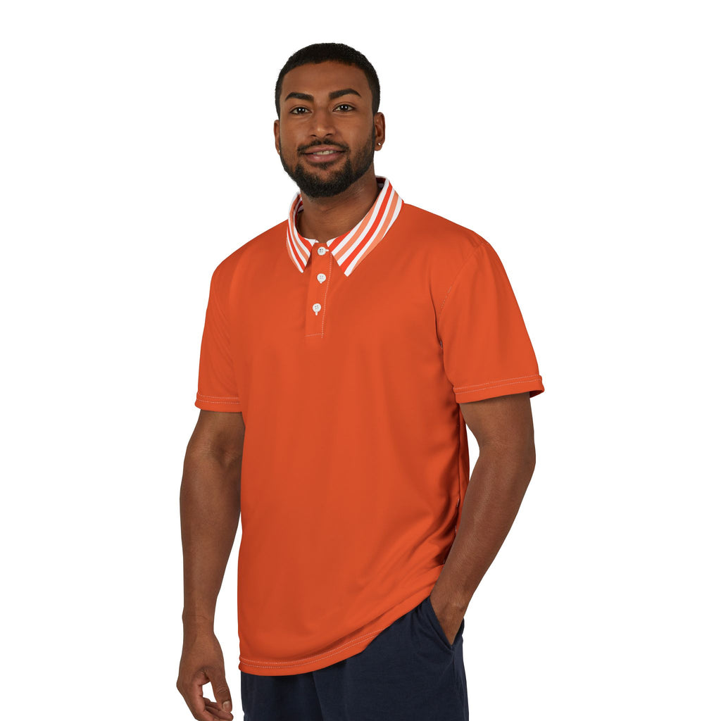 Classic Orange Polo Shirt — Striped Collar Casual Golf Tee