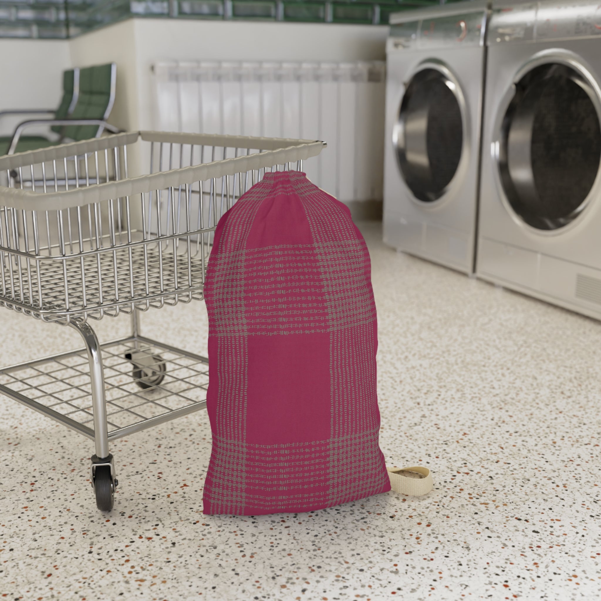 Plaid Laundry Bag — Pink Buffalo Check Drawstring Bag for Dorms & Travel