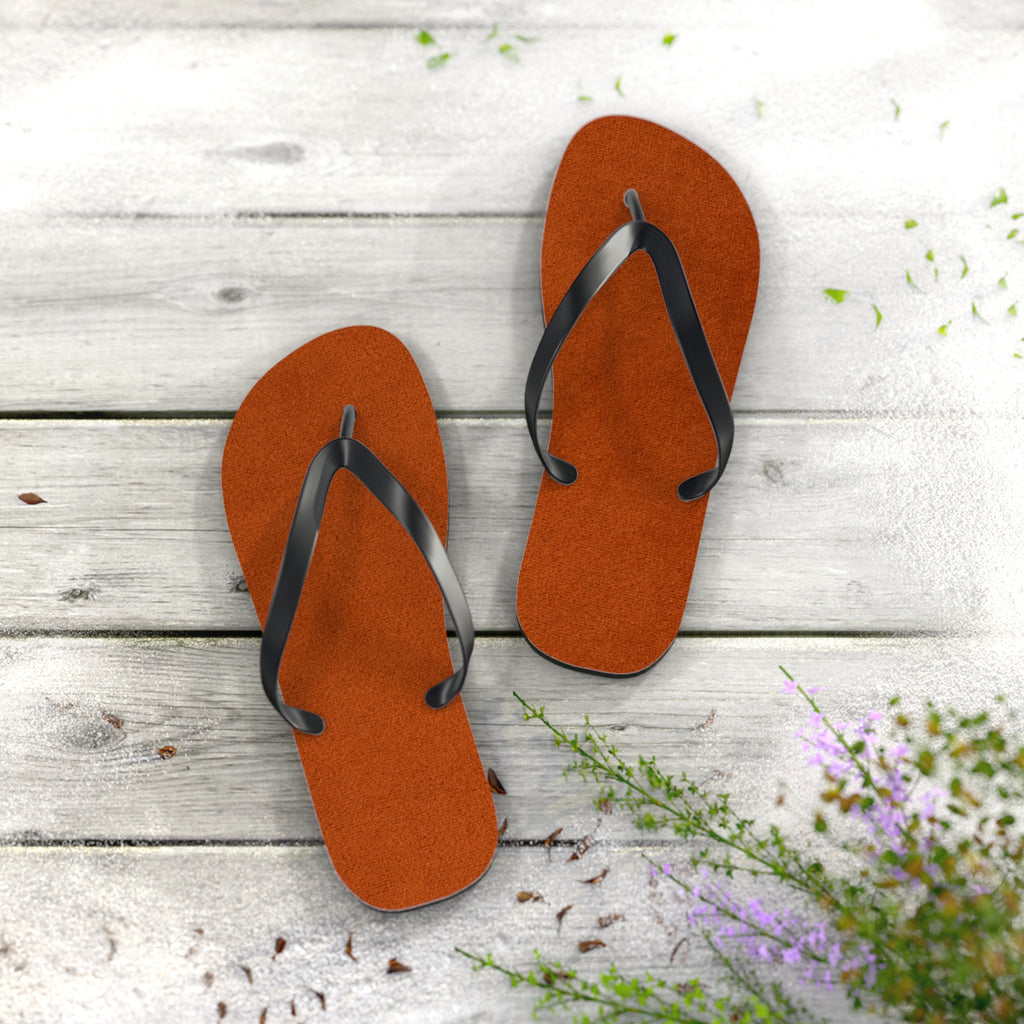 Rust Suede Flip Flops – Casual Beach Sandals with Black Straps