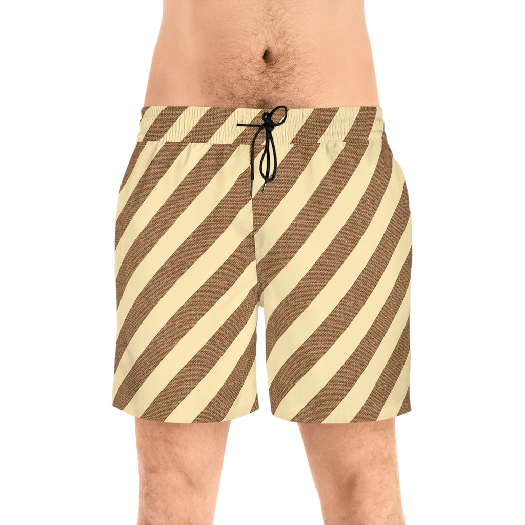 Diagonal Brown Stripe Men's Swim Shorts — Retro Beach Trunks