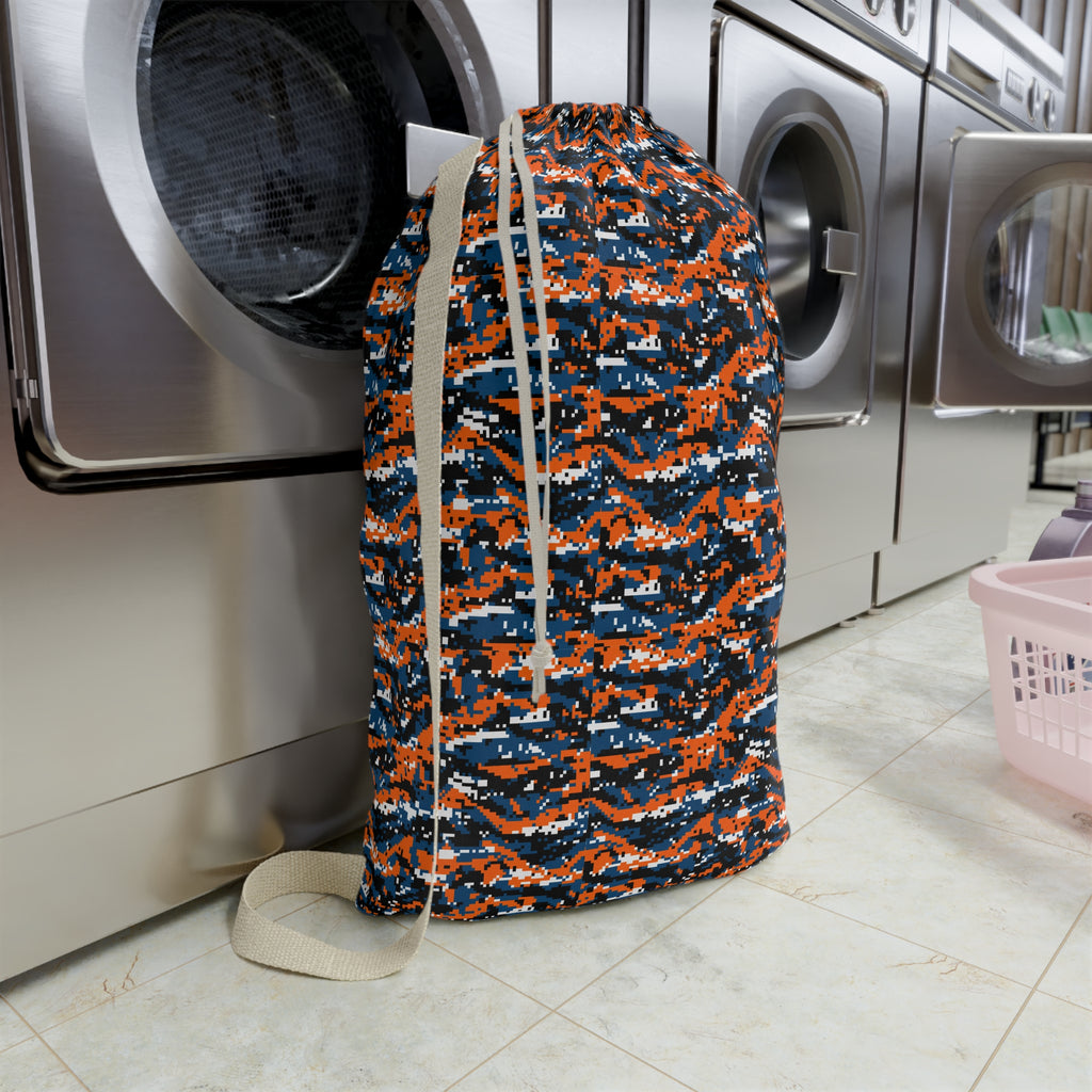 Camouflage Wave Laundry Bag — Orange & Navy Drawstring