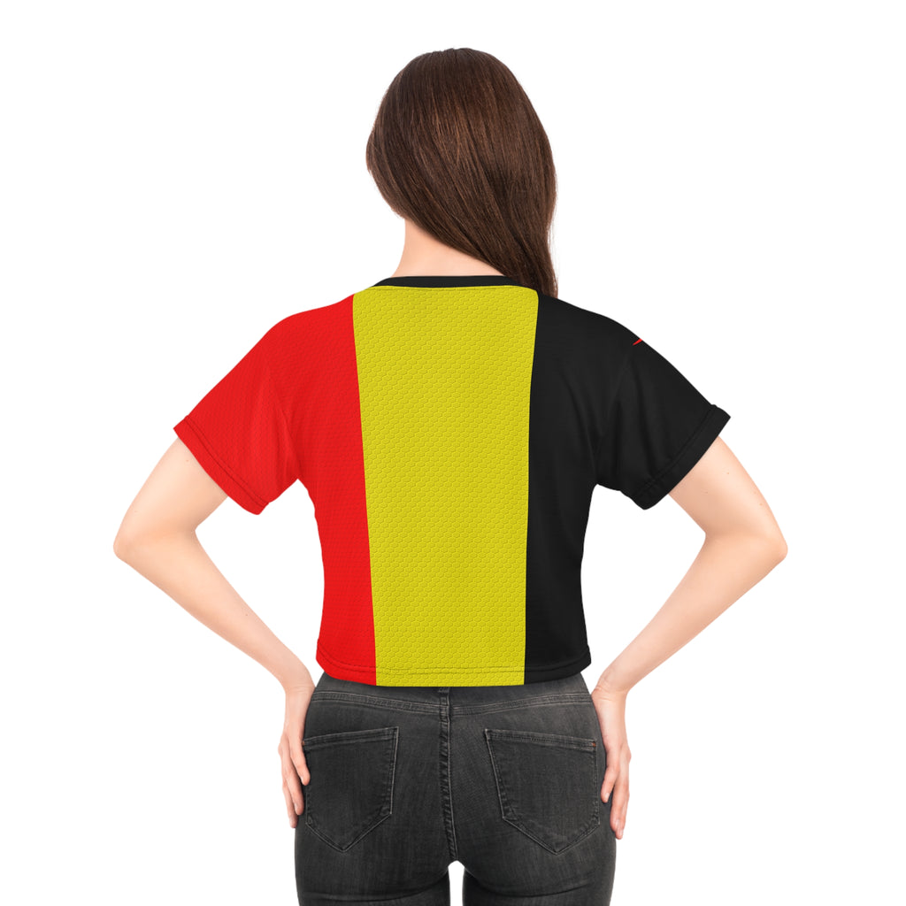Belgium Flag Crop Tee — Women’s Red Yellow Black Pride Top
