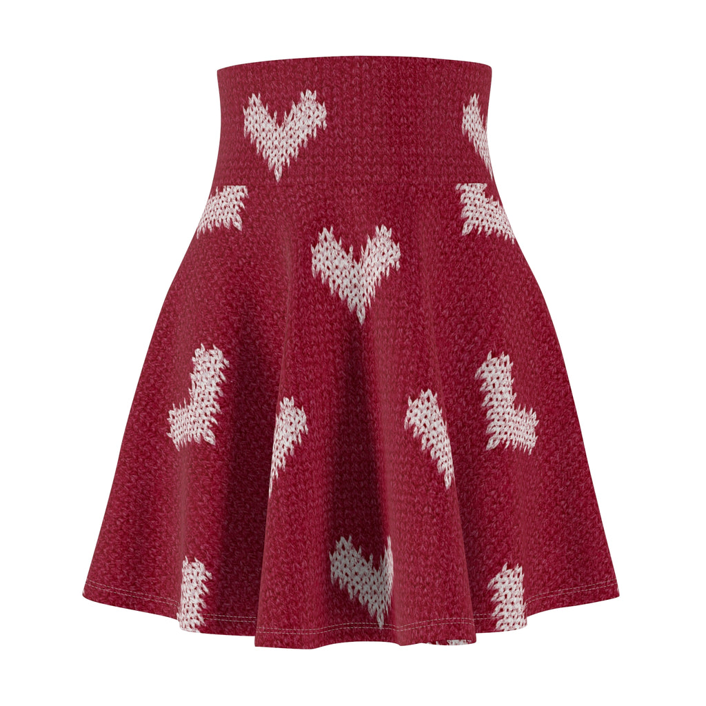 Knit Heart Pattern Skater Skirt | Red Heart Print Skirt
