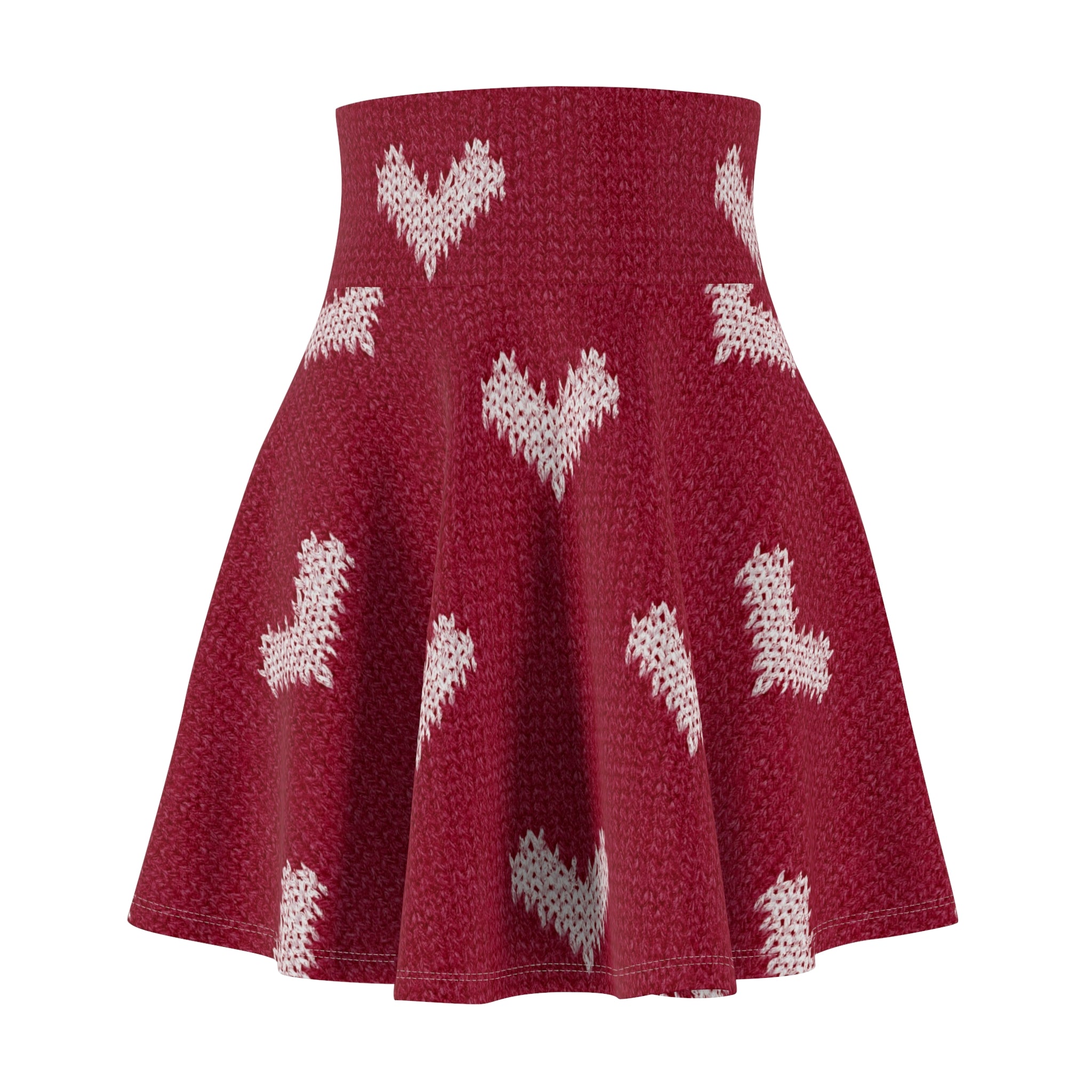 Knit Heart Pattern Skater Skirt | Red Heart Print Skirt