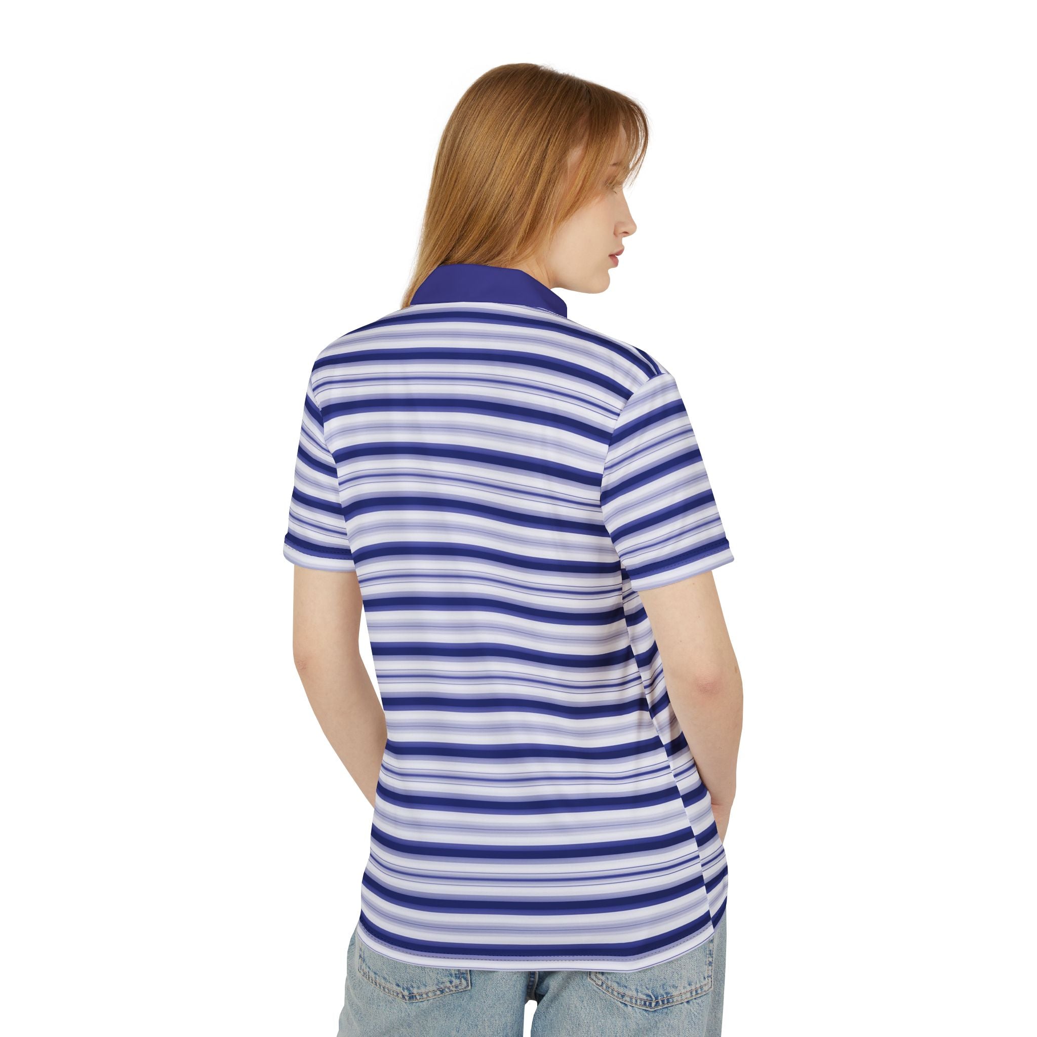 Blue Gradient Striped Polo Shirt