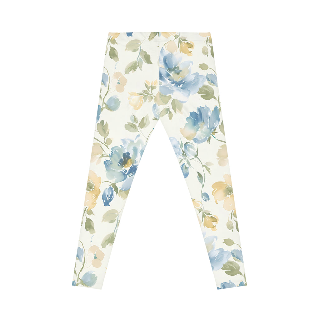 Floral Watercolor Leggings — Blue & Pastel Garden Print