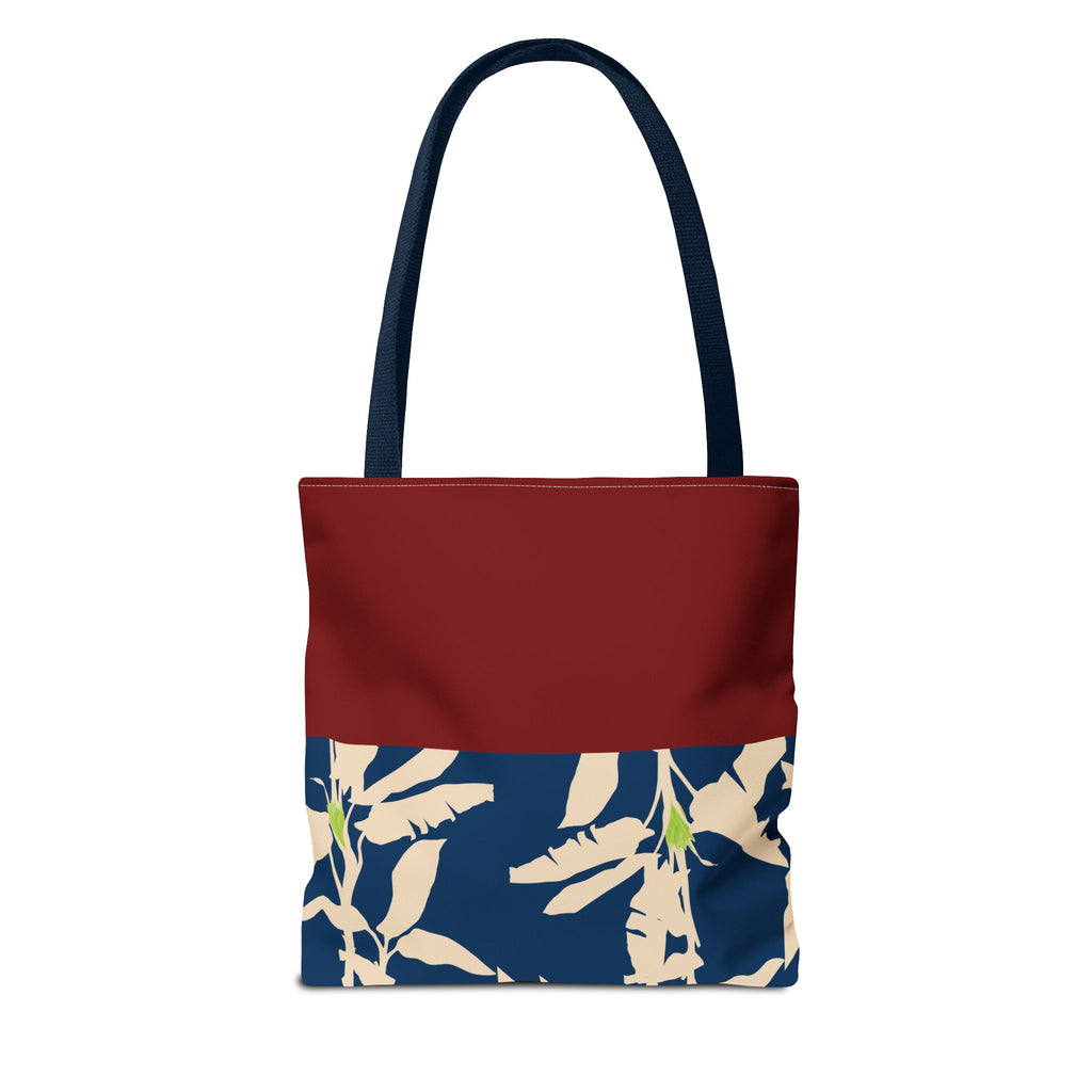 Red Navy Botanical Leaf Pattern Tote Bag