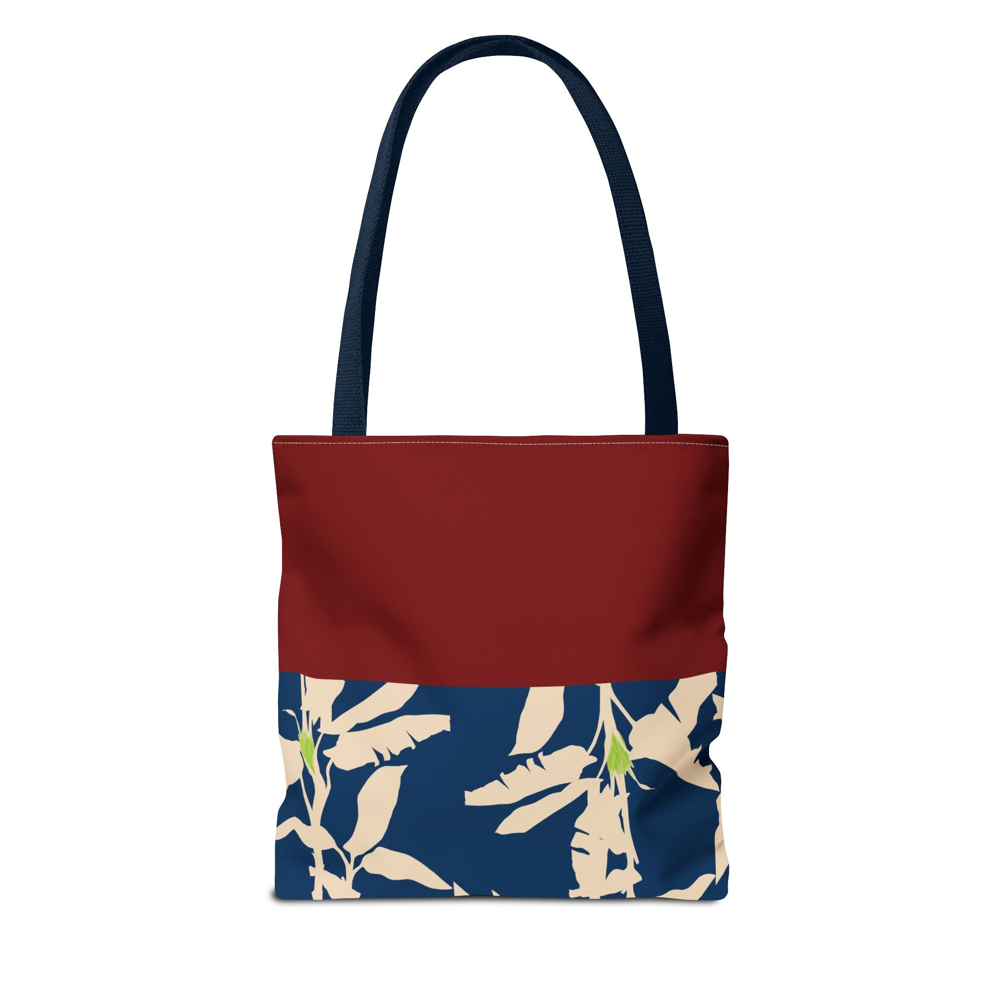 Red Navy Botanical Leaf Pattern Tote Bag