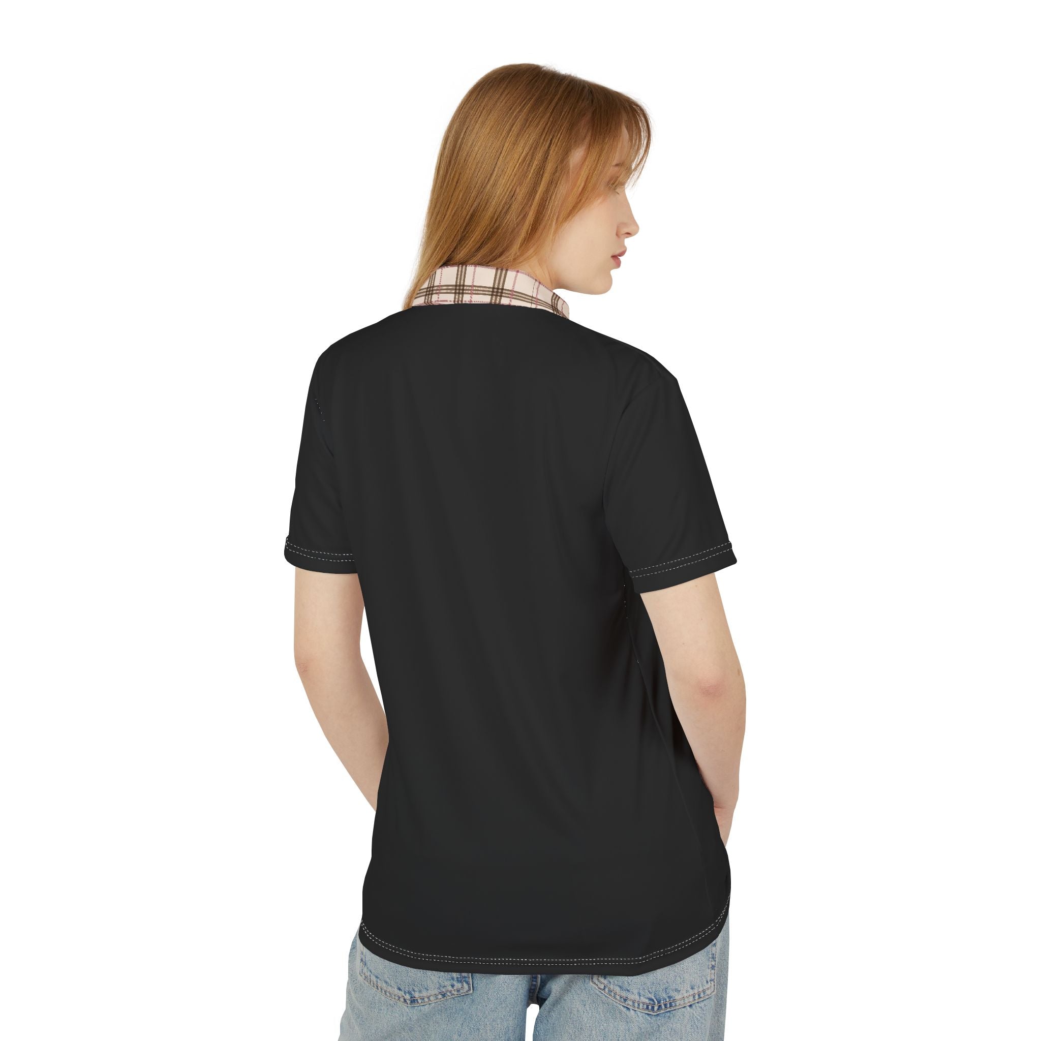 Black Polo Shirt with Beige Plaid Collar — Casual Golf & Smart-Casual Men’s Polo