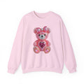 Pink Sequin Teddy Bear Sweatshirt | Heart Patch, Cute Plush Graphic