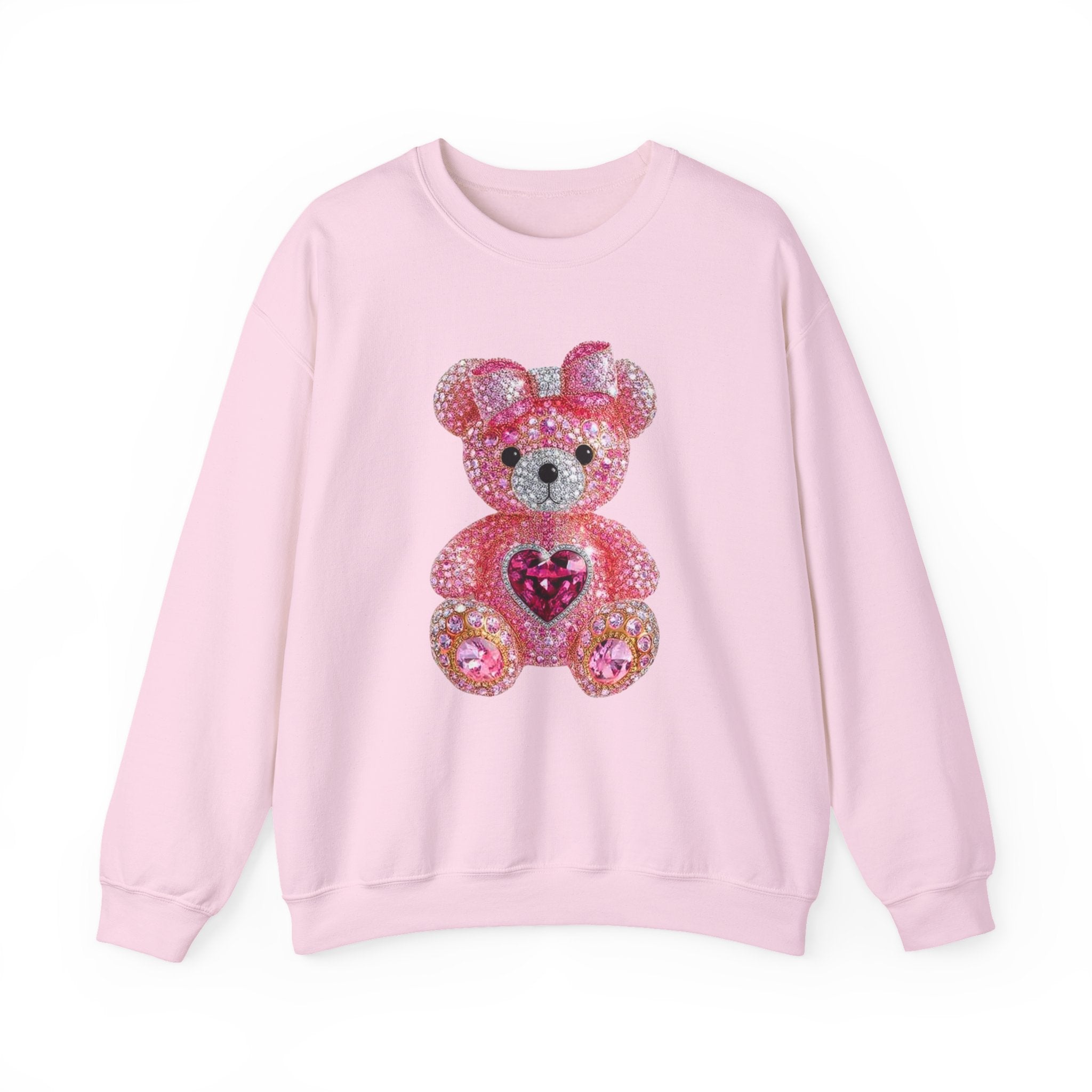 Pink Sequin Teddy Bear Sweatshirt | Heart Patch, Cute Plush Graphic