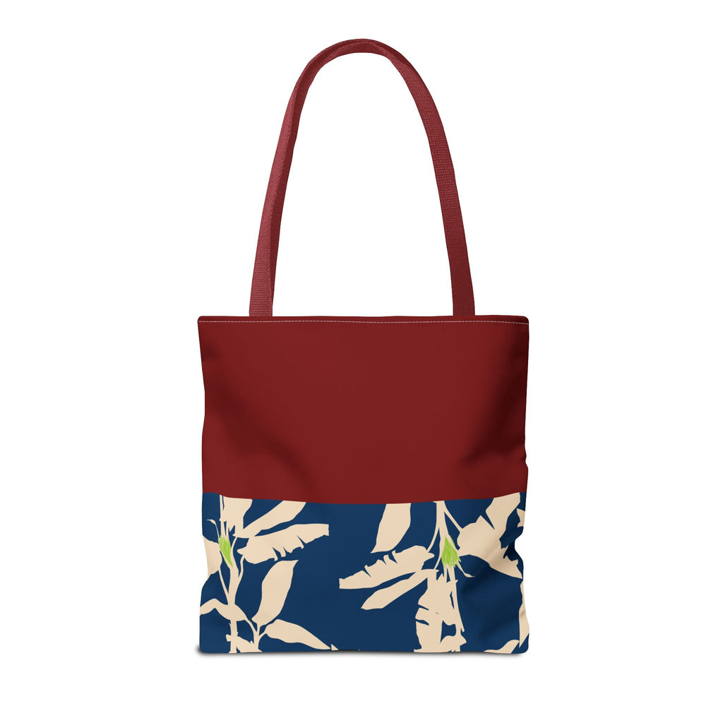 Red Navy Botanical Leaf Pattern Tote Bag