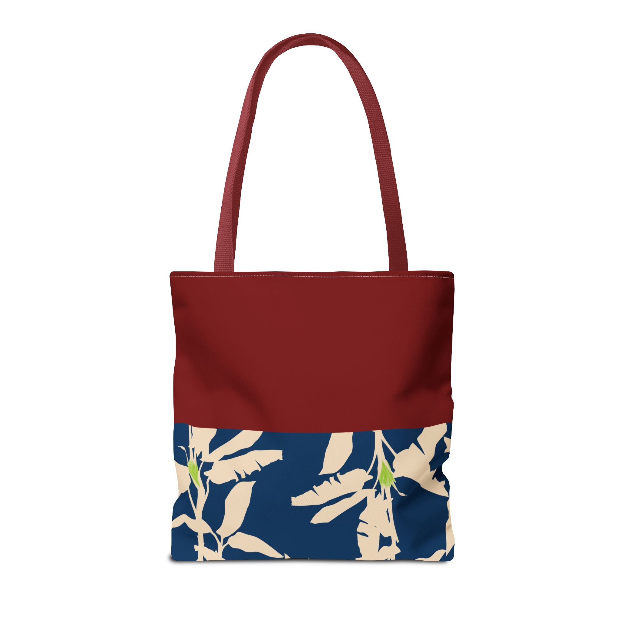 Red Navy Botanical Leaf Pattern Tote Bag