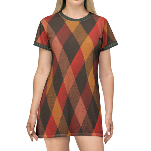 Autumn Argyle T-Shirt Dress – Vintage Plaid Fall