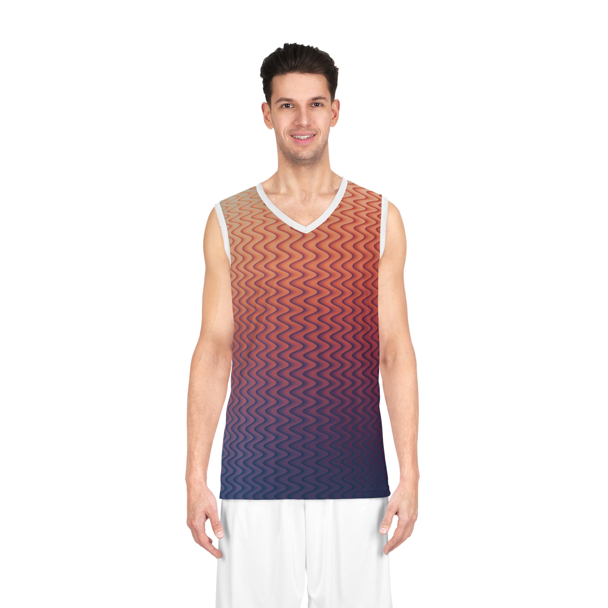 Wavy Gradient Basketball Jersey — Retro Sunset Ombre
