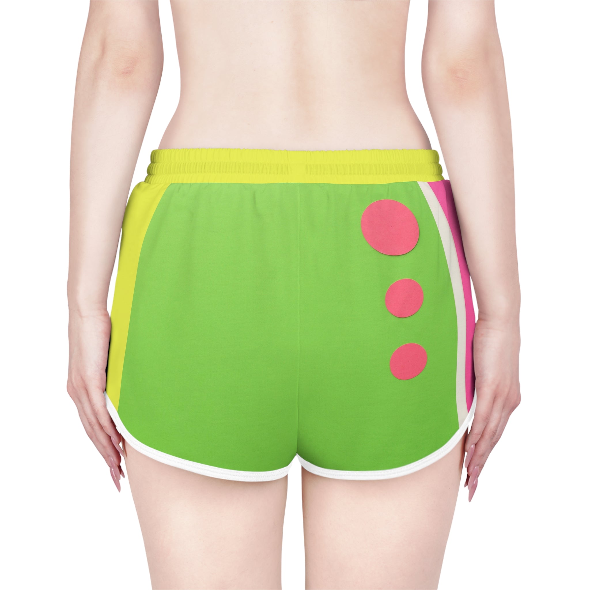 Colorblock Retro Women's Relaxed Shorts - Bright Green, Pink & Yellow