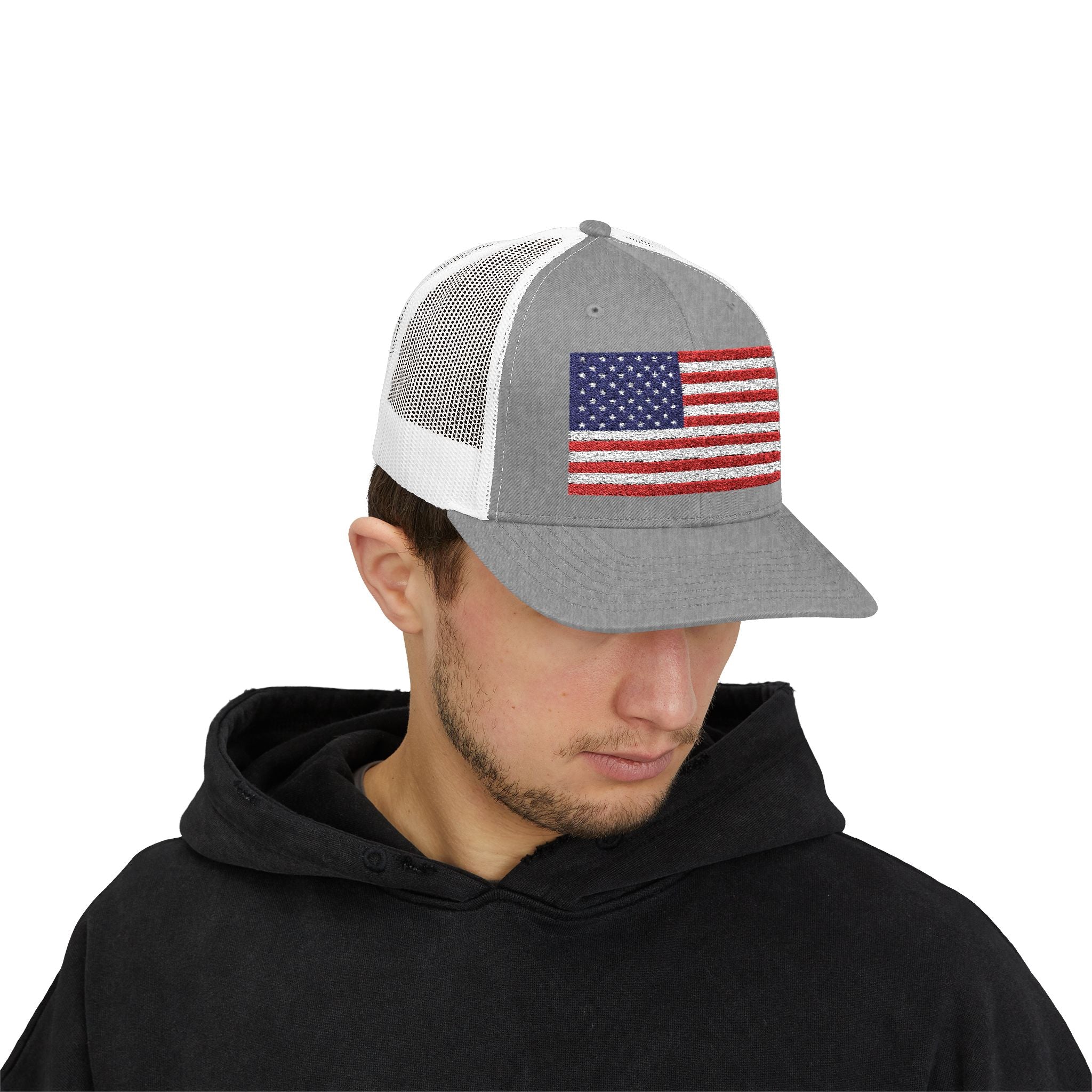 American Flag Trucker Cap — Sparkle Sequin USA Snapback