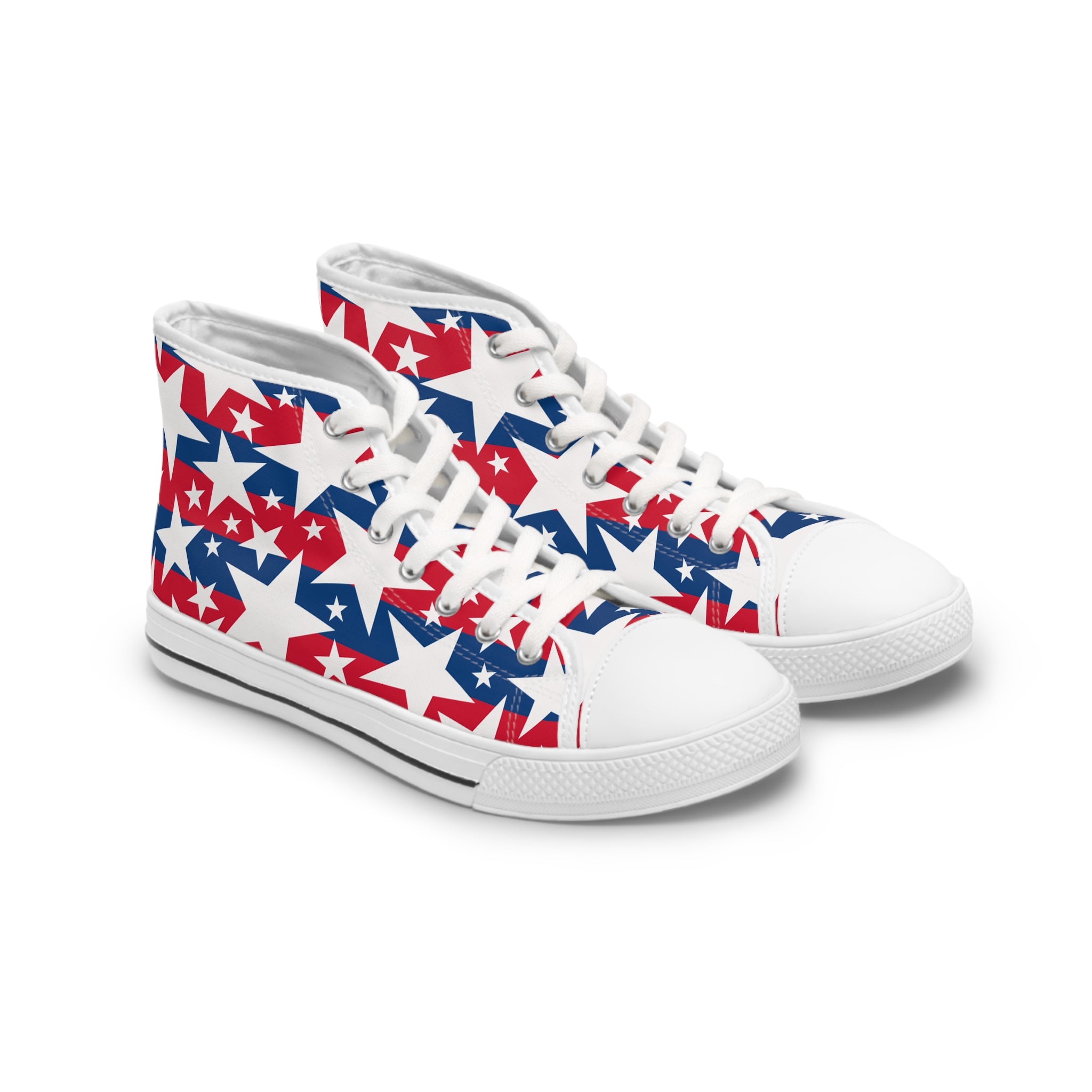 Women's High Top Sneakers — Red, White & Blue Star Pattern (Patriotic Fourth of July Shoes)