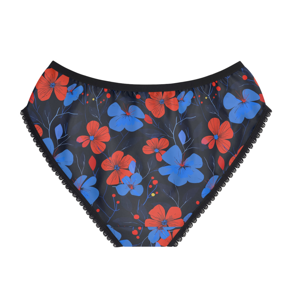Floral Lace-Trim Briefs — Red & Blue Bloom All-Over Print