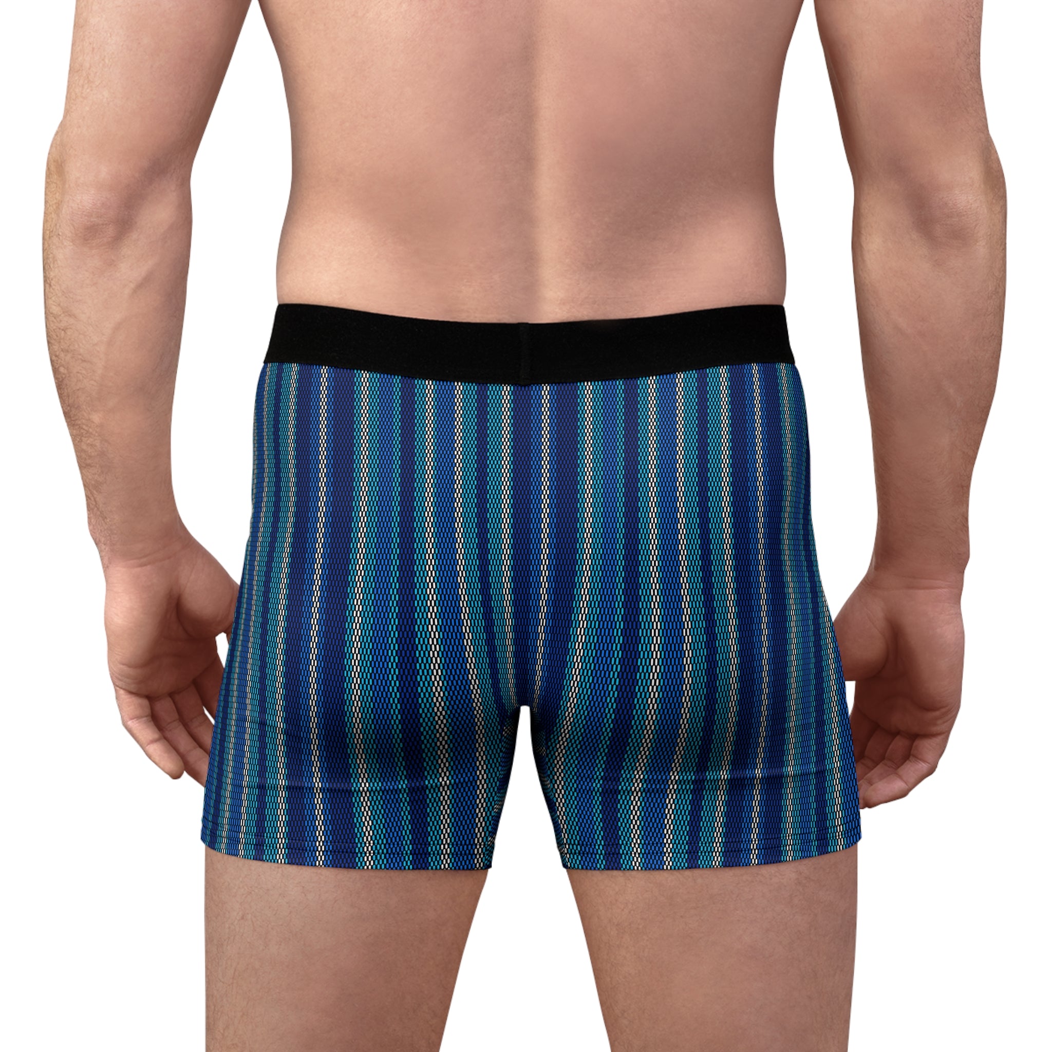 Striped Blue Men’s Boxer Briefs — All-Over Pattern Comfortable Undergarment