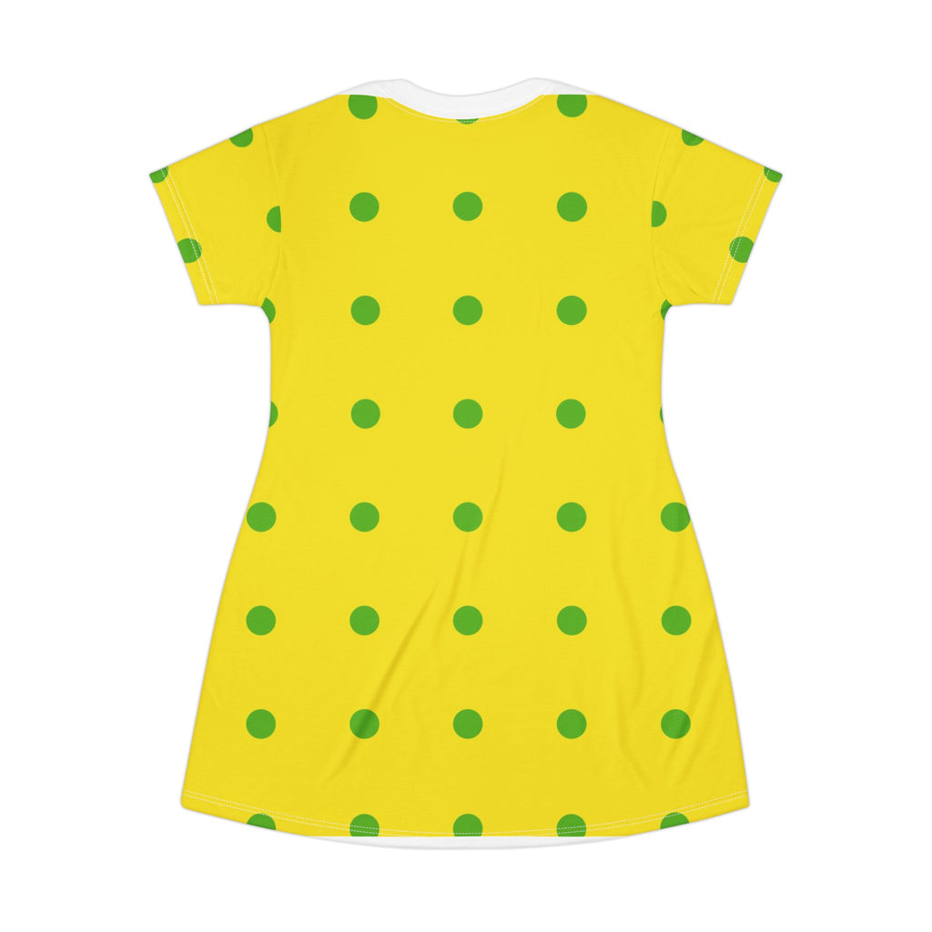Yellow Polka Dot T-Shirt Dress — Bright Green Dot Summer Dress
