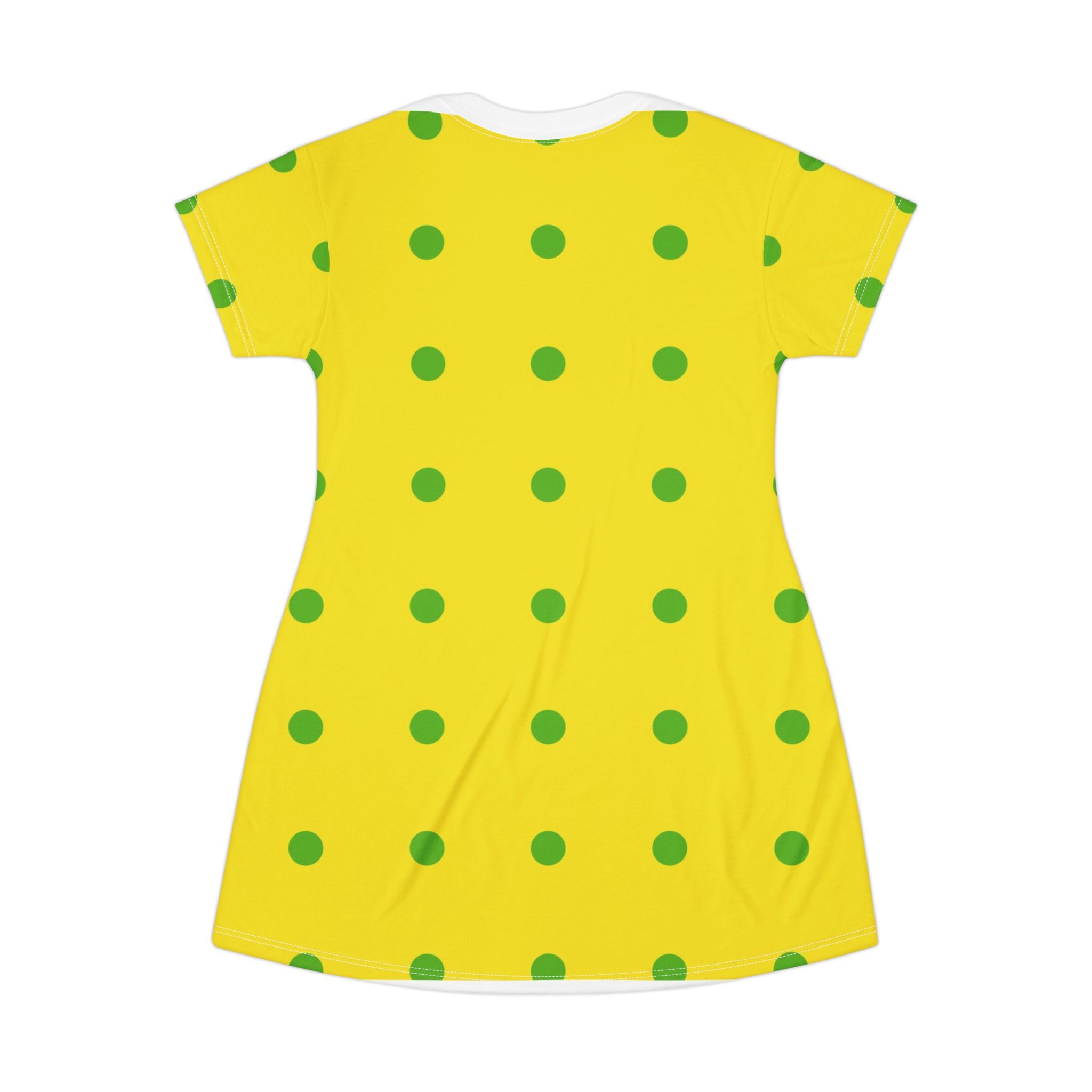 Yellow Polka Dot T-Shirt Dress — Bright Green Dot Summer Dress