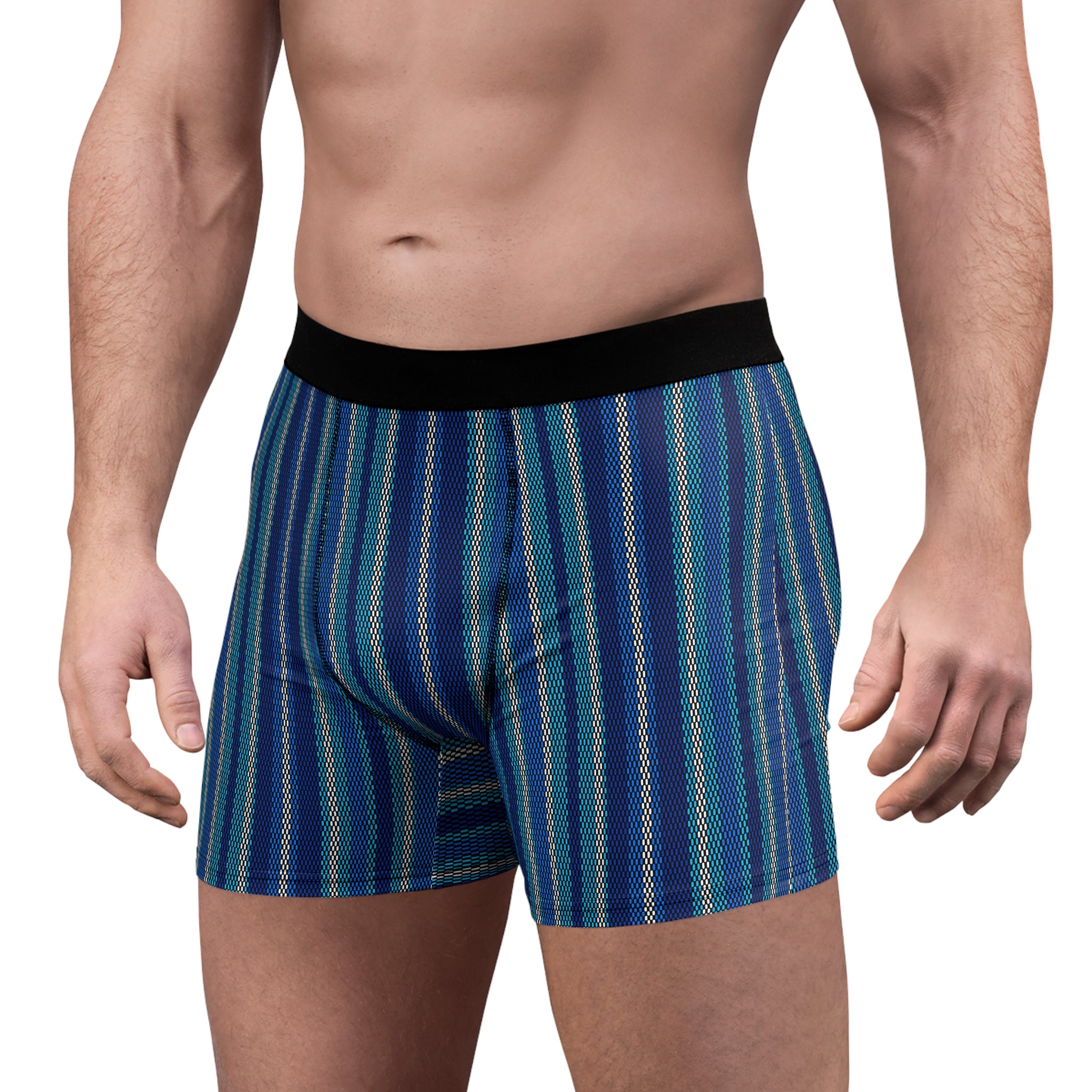 Striped Blue Men’s Boxer Briefs — All-Over Pattern Comfortable Undergarment
