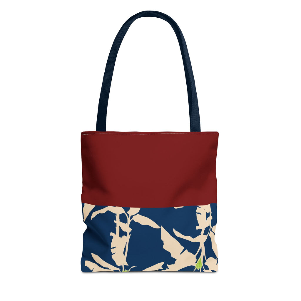Red Navy Botanical Leaf Pattern Tote Bag