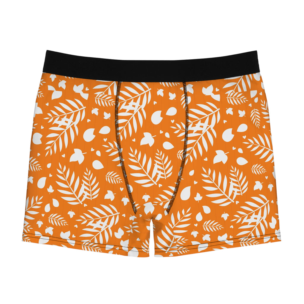 Orange Leaf Pattern Boxer Briefs — Men's All-Over Print Autumn Undergarment