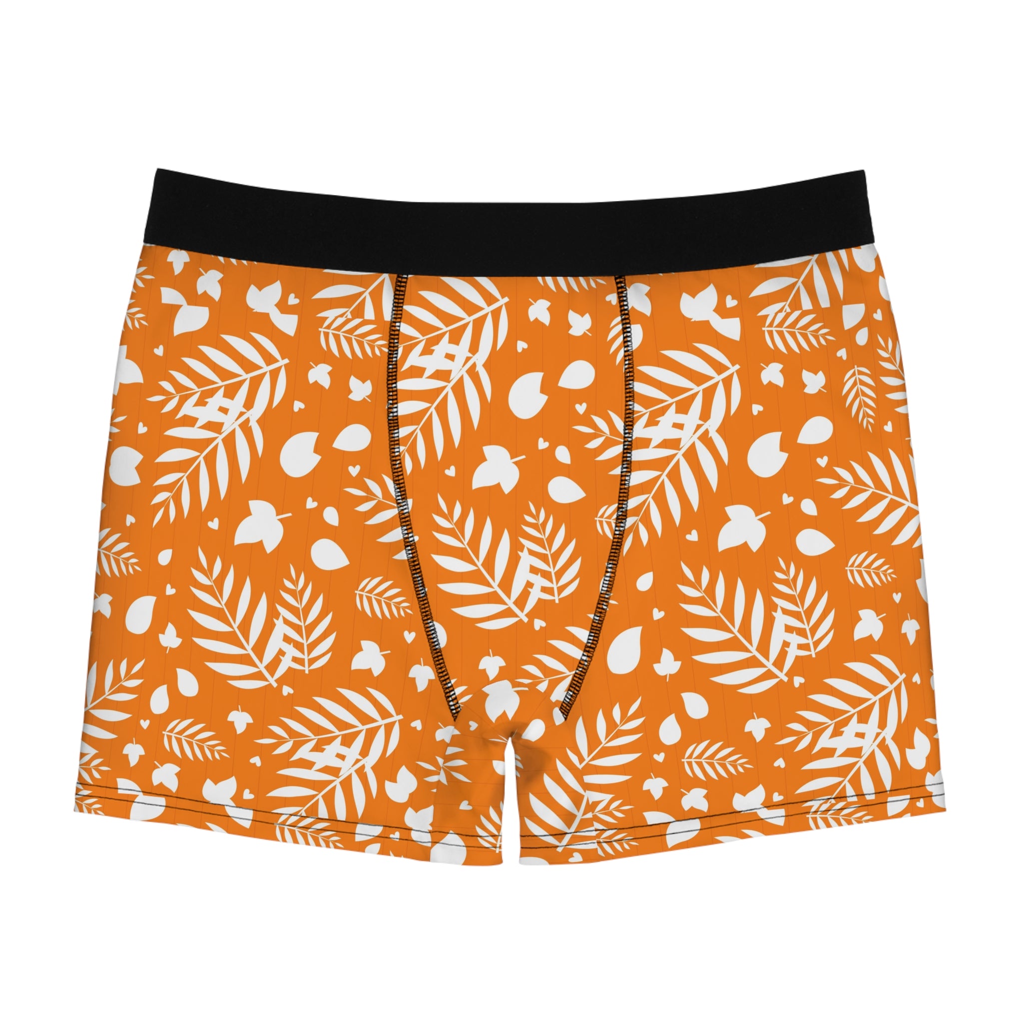 Orange Leaf Pattern Boxer Briefs — Men's All-Over Print Autumn Undergarment
