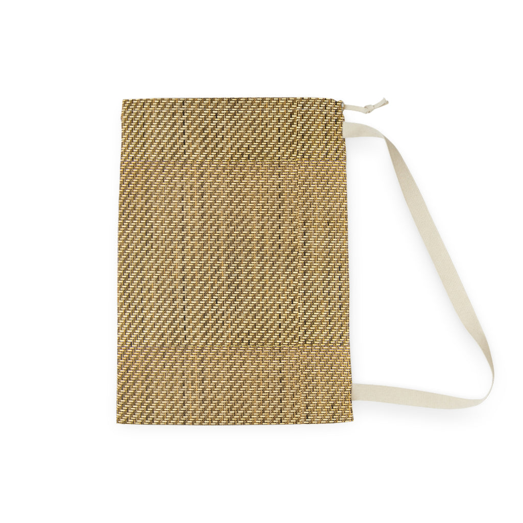 A woven rectangular pouch or small bag in a natural tan and beige textured material, with a light cream strap and zipper pull, shown on a plain white background.