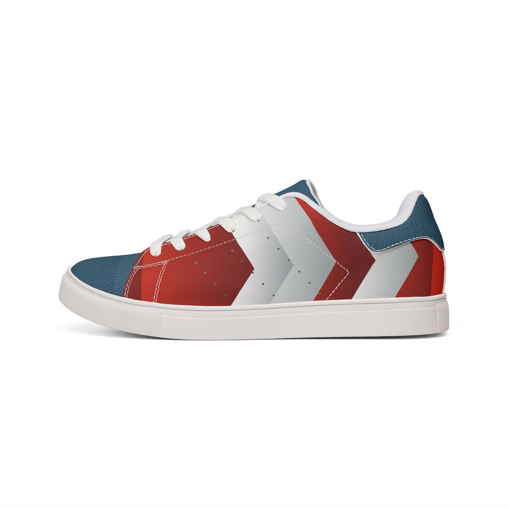 Low-Top Sneakers — Patriotic Red White & Blue Chevron Leather Design